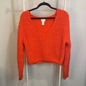 H&M Vibrant‎ Orange V-Neck Sweater